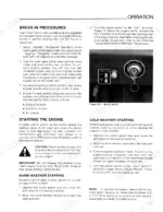 ford-1100-tractor-operator-manual-42110012-operations-13.webp Ford 1100 operator manual page showing engine break-in, starting procedures, and starter switch diagram.