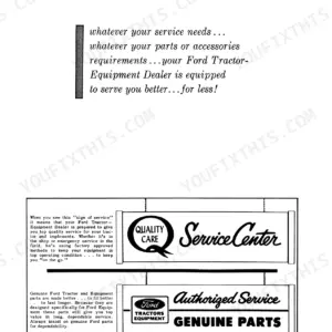 Ford 3400, 3500, 3550, 4400, 4500 manual page showing Quality Care Service Center and Authorized Service signage.