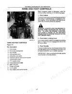 ford-5530-6530-high-clearance-tractor-operator-manual-42553020-controls-33.webp Ford 5530, 6530 manual page showing hand and foot controls diagram, numbered component list, and brake operation instructions.