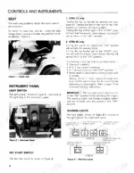 Ford GT65, GT75, GT85, GT95 controls and instruments manual page showing seat, key start switch, and warning light diagrams.