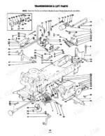 ford-lgt-12h-lgt-17h-garden-tractor-operator-manual-238242-drivetrain-parts-30.webp Ford LGT 12H, LGT 17H, 09GN2205, 09GN2206 exploded view diagram of transmission and lift parts, including hydraulic lines and pump.