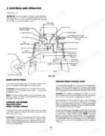 ford-lgt-14h-lgt-18h-garden-tractor-operator-manual-42641420-operations-6.webp Ford LGT 14H, LGT 18H, 9607434, 9607435 diagram of tractor controls, pedals, and operation instructions for brake, ground speed, and traction.