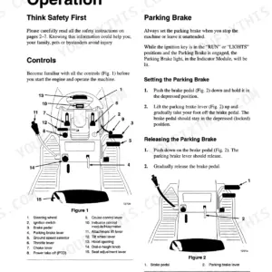 Ford LS45-16H, LS55-18H, 9861900, 9861901 operation manual showing controls diagram and parking brake procedures.