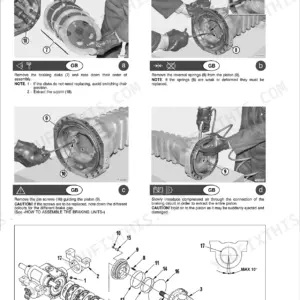 Gehl Dana 212 axle service manual: braking disk wear, replacement, and assembly.