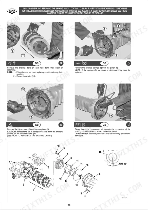 gehl-mustang-rs5-34-variants-axle-repair-manual-913266-exploded-view-16.webp Gehl Dana 212 axle service manual: braking disk wear, replacement, and assembly.