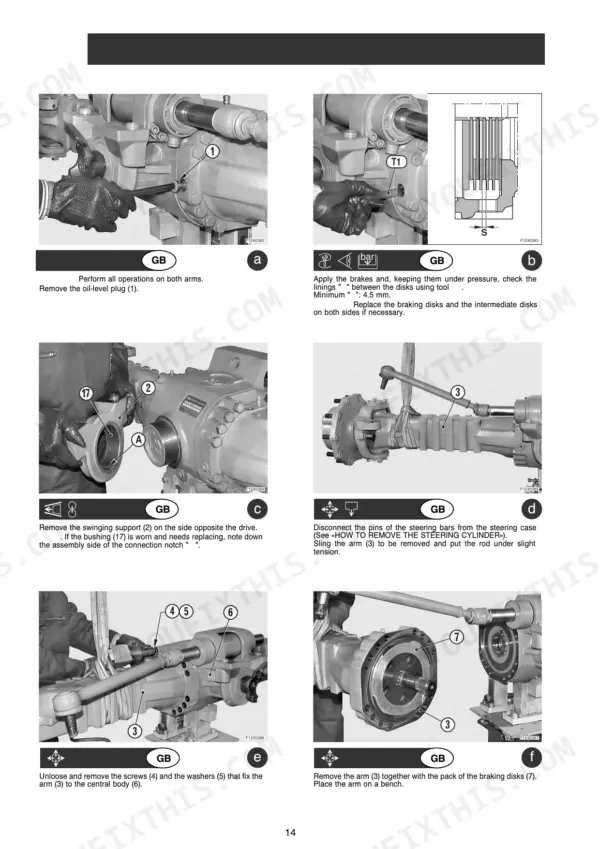 Gehl Dana 212 axle axle brake disk removal and maintenance procedures.