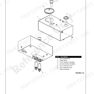 Grove CD3330F/FL, YB4409/XL exploded view of hydraulic tank assembly, fill cap, sight glass, and strainers.