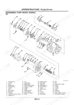 hitachi-zaxis-30-zaxis-35-zaxis-40-zaxis-50-excavator-workshop-manual-km-1lse-exploded-view-65.webp Hitachi Zaxis 30, 35, 40, 50 exploded view diagram of the hydraulic pump device and component parts list.