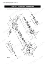 iseki-th4260-th4290-th4330-tractor-service-manual-specs-6.webp Iseki TH4330, TH4290, TH4260 hydrostatic transmission exploded view showing major component construction and assembly.