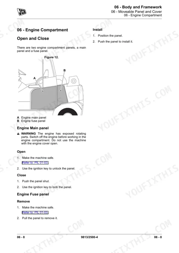 JCB TLT 30D High Lift, TLT 35D service manual body and framework moveable panel illustration