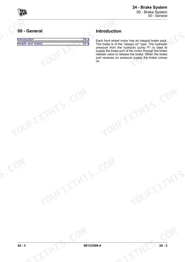 JCB TLT 30D High Lift, TLT 35D service manual brake system general introduction and service brake description