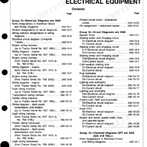 John Deere 2155, 2355, 2355N, 2555, 2755, 2855N, 2955, 3155, 3255 electrical equipment section 240 table of contents page.