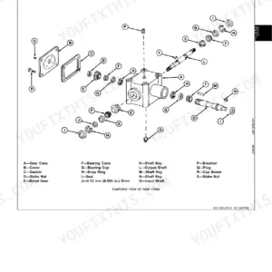 John Deere 300A Auger Platform exploded view diagram of the platform gear case assembly components.