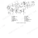 John Deere 3010, 3000 engine balancer exploded view diagram showing housing, gears, shafts, and oil pump intake screen assembly.