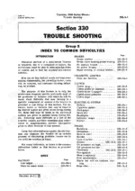 john-deere-3010-wheel-tractor-service-manual-troubleshooting-627.webp John Deere 3010, 3000 service manual troubleshooting index page listing common difficulties for brakes, clutch, and engine.