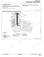john-deere-318d-320d-skid-steer-loader-technical-manual-tm11406-system-diagram-209.webp John Deere 318D, 320D engine cooling system component location diagram showing fan, radiator, thermostat, and coolant pump.