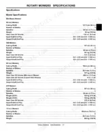 john-deere-54d-variants-commercial-consumer-equipment-technical-manual-tm1763-specs-21.webp John Deere 54D, 60D, 62D, 72D, 54, 60, 72, 261, 272, 31B, 74, 84, 26, 51, 47, 59, 72-Inch Mid Mount, 51-Inch Brooms, iMatch AutoHitch, AutoConnect rotary mower technical specifications table for cutting width, blades, spindles, weight, and oil volume.