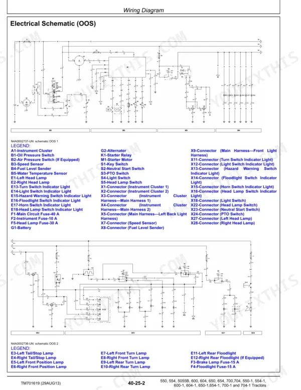 John Deere 550–704 Series OOS electrical wiring schematic