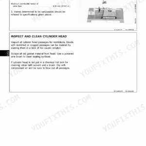 John Deere 6101: Procedures to inspect and clean cylinder head and check valve runout using D0508ST inspection center.