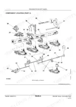 John Deere 686, 688 exploded view of rotary harvesting unit component locations, including gearboxes, drive shafts, and frame.