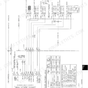 John Deere CTS Rice Low Shaft Speed Monitor wiring diagram showing sensors, harness connections, and alarm setpoint table.