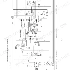 John Deere F735 electrical schematic showing ignition, starting, PTO interlock, and charging circuits with relays and fuses.