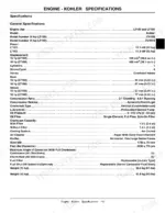 john-deere-lt150-lt190-series-lawn-tractors-technical-manual-tm1975-specs-19.webp John Deere LT150, LT160, LT170, LT180, LT190 Kohler engine general specifications table including displacement, bore, and stroke.