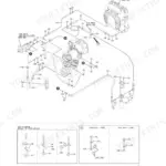 Kawasaki 50Z V transmission hydraulic line exploded view diagram showing master cylinder, radiator, and pipe holder details.