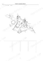 kawasaki-65tmv-2-wheel-loader-parts-catalog-93307-00443-chassis-parts-58.webp Kawasaki 65TMV-2 exploded view diagram of the front chassis group showing frame, mounting brackets, and hardware components.