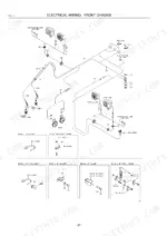 kawasaki-65tmv-2-wheel-loader-parts-catalog-93307-00443-wiring-144.webp Kawasaki 65TMV-2 electrical wiring diagram for front chassis, lamps, horns, and sensor mounting hardware details.