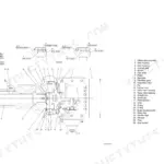 Kawasaki 65TMV-2 front axle assembly exploded view diagram with numbered parts list and detail views.
