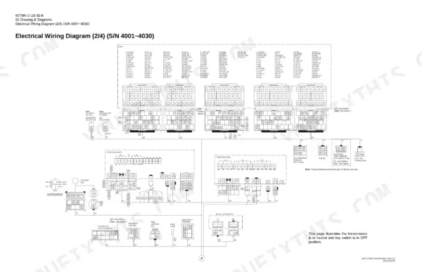 Kawasaki 65TMV-2 electrical wiring diagram 2/4 showing MCU pinouts, fuse boxes, and starter switch connections.