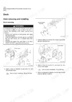 Kawasaki 85ZV-2 shop manual deck removal procedure with sling and bolt illustrations