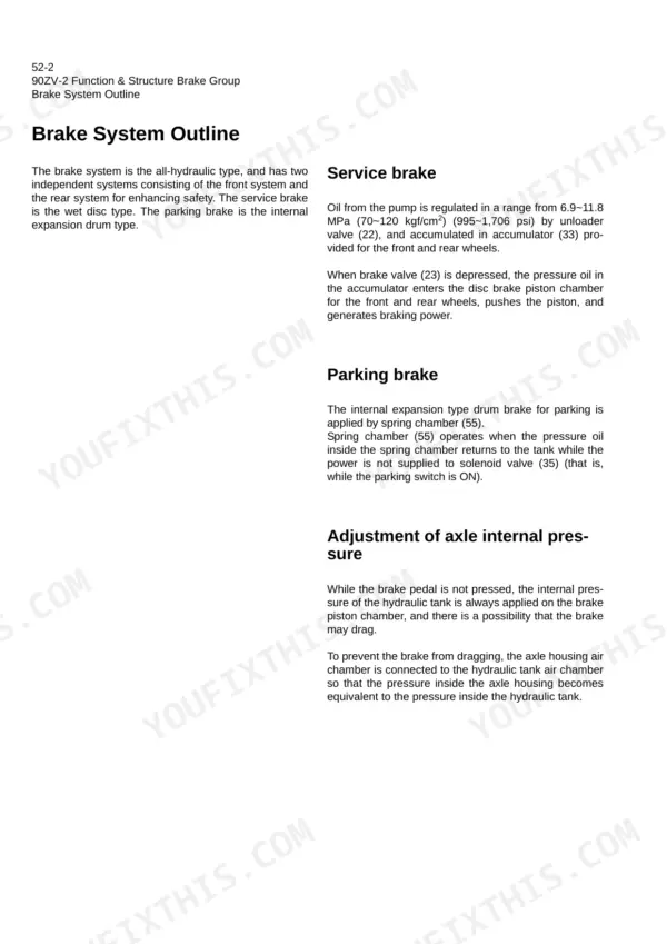 Kawasaki 90ZV-2 shop manual brake system outline with front and rear service brake circuits
