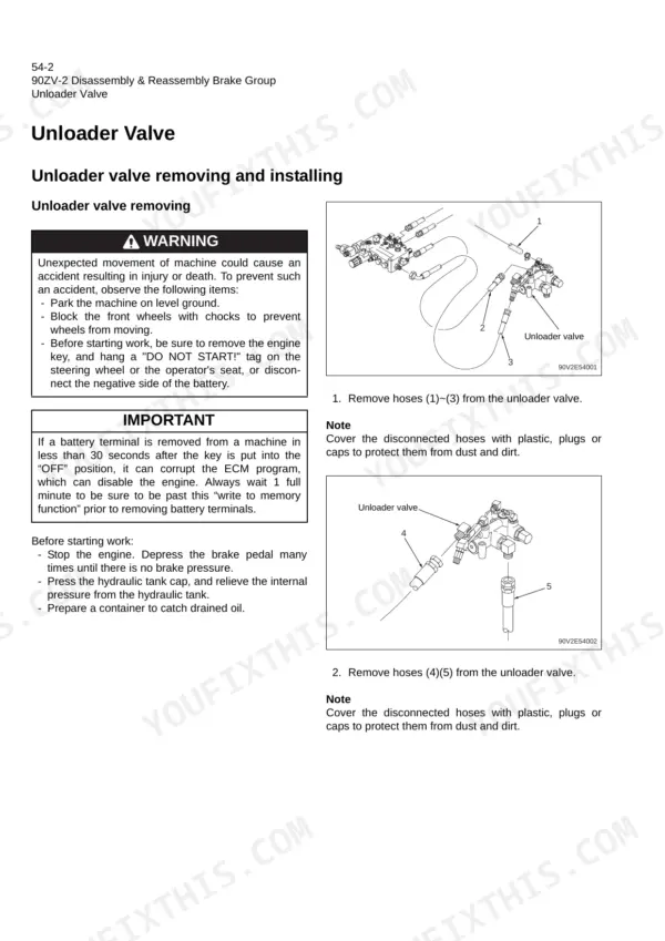 Kawasaki 90ZV-2 shop manual unloader valve removing and installing illustration