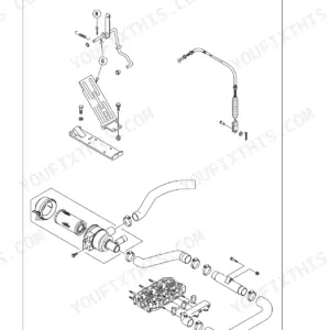 Kawasaki KAF950-B1, KAF950-B2, MULE 3010 DIESEL fuel system exploded view showing accelerator pedal, linkage, and air intake components.