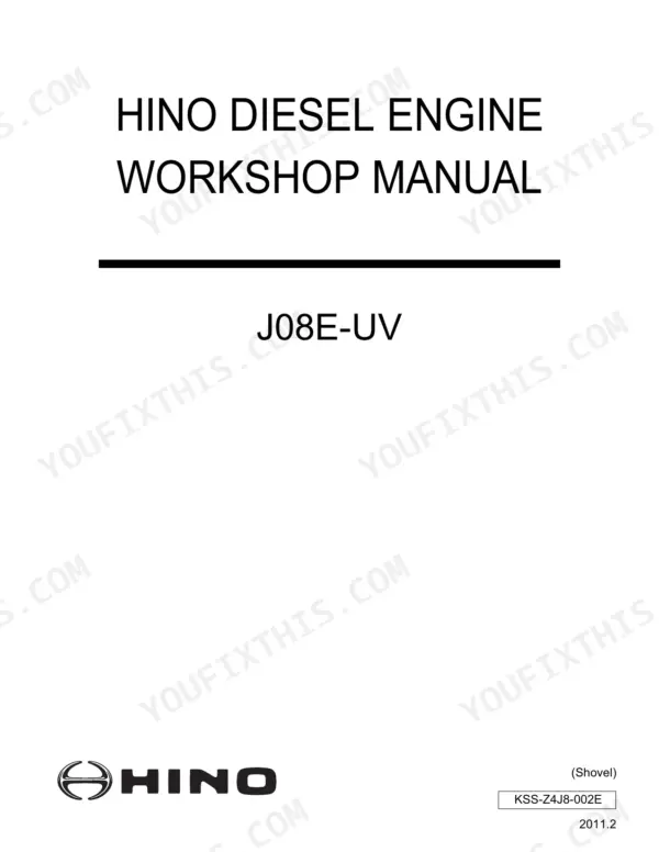 Hino J08E-UV diesel engine workshop manual title page