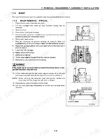 komatsu-fg35st-8-variants-forklift-truck-service-manual-sm202-procedures-173.webp Komatsu FG35ST-8 to FD50AT2-8 mast removal procedure steps and diagrams showing forklift mast disassembly and securing.