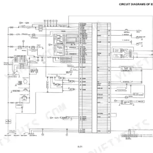 Komatsu K21, K25 gasoline engine control module circuit diagram showing ECU pinouts, sensors, and ignition system wiring.