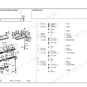 Landini Large 13000 exploded view diagram and parts list for the rocker shaft assembly and valve cover components.