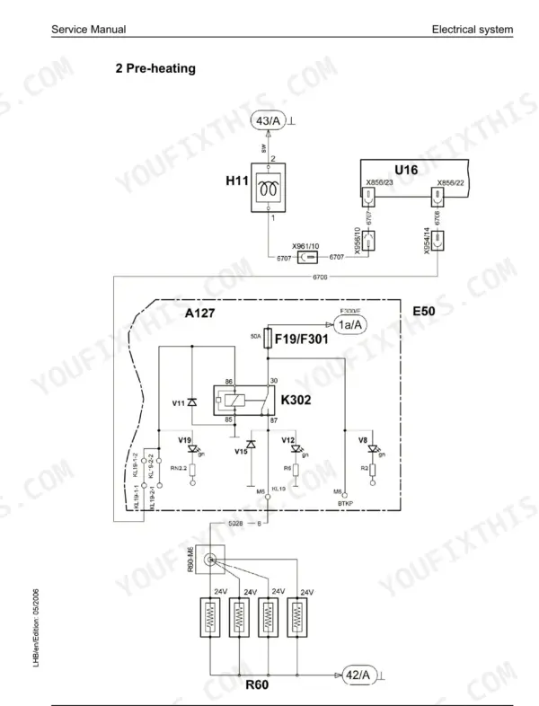 Electrical system circuit sheet 2, pre-heating