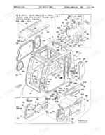 link-belt-210lx-excavator-parts-catalog-1017-cab-parts-228.webp Link-Belt 210LX operator cab exploded view diagram showing glass, interior panels, and mounting hardware components.