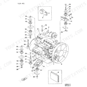Link-Belt 210LX exploded view diagram of Isuzu engine mounting components, brackets, and hardware.