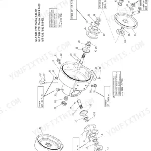Manitou 15930, 15932, MLT 630/731, MLT 634/731, MT 732/932 angle gear box exploded view with torque specifications.