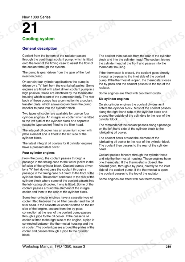 Perkins 1000 Series cooling system description