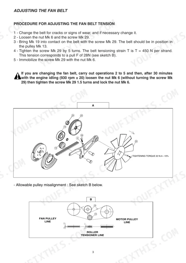 Manitou procedure for adjusting the fan belt tension
