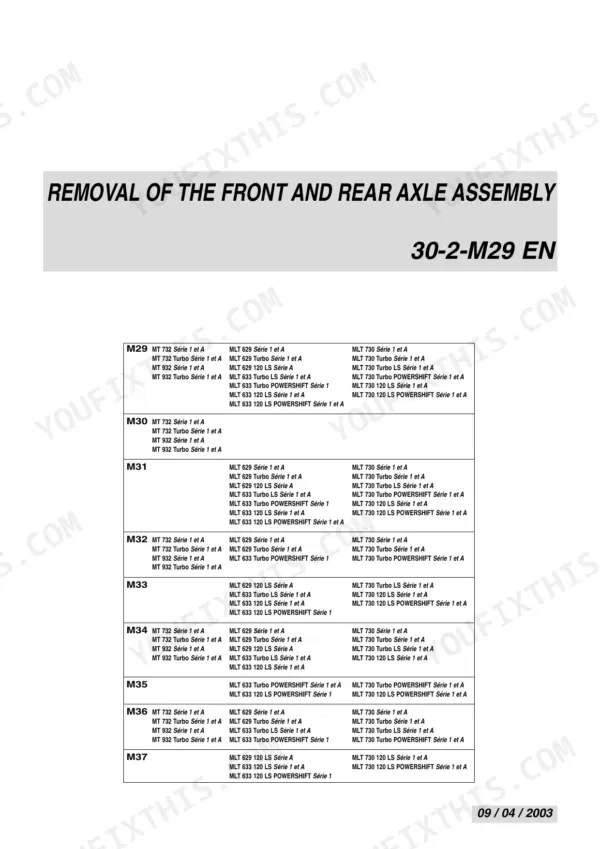Removal of the front and rear axle assembly