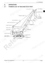 manitowoc-11000-1-crawler-crane-operator-manual-243-01-operations-67.webp Manitowoc 11000-1 crane diagram showing terminology of machine parts including boom, gantry, counterweight, and travel components.