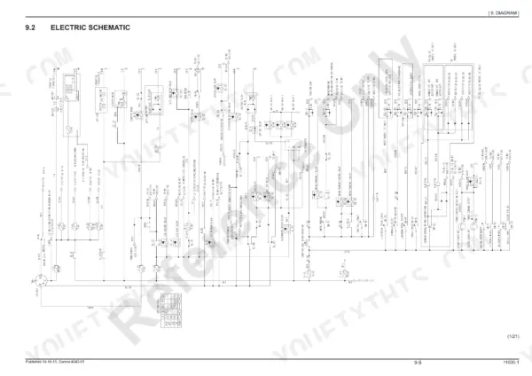 Manitowoc 11000-1 electric schematic diagram showing battery, starter motor, relays, and control system wiring connections.