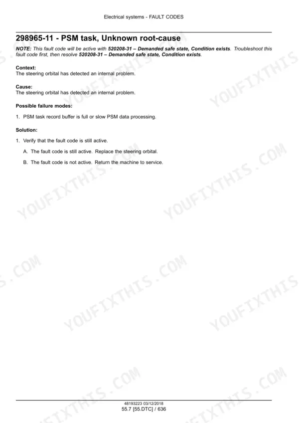 Miller Nitro 7310 fault code 298965-11 PSM task unknown root-cause, steering orbital context and solution steps
